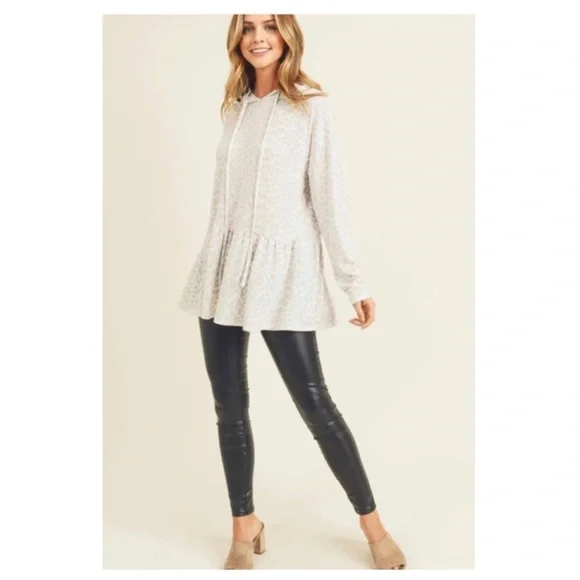 1 LEFT! Leopard Hooded Peplum Women's Top - Picture 6 of 7